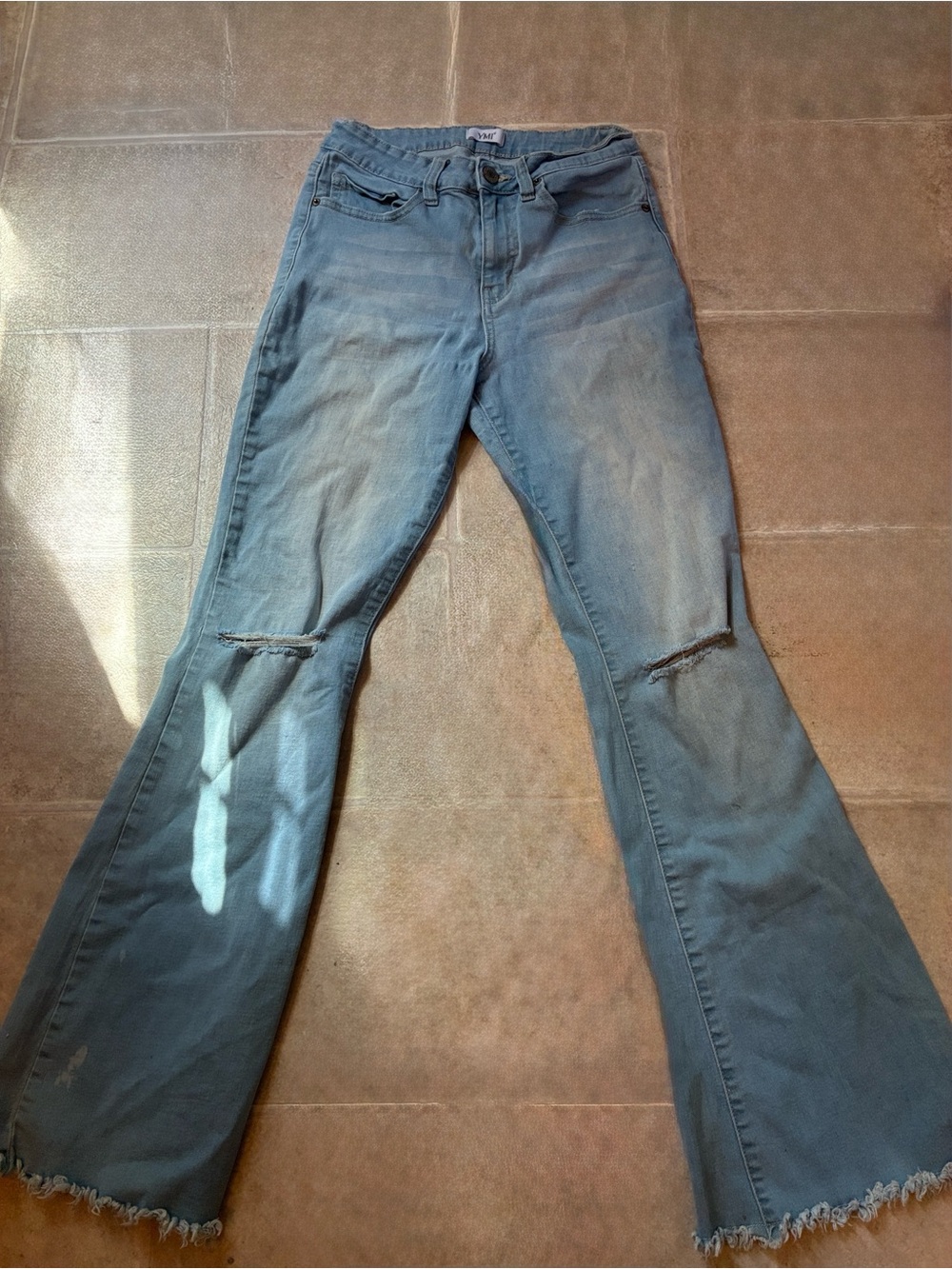 YMI Light Blue Distressed Flare Jeans
